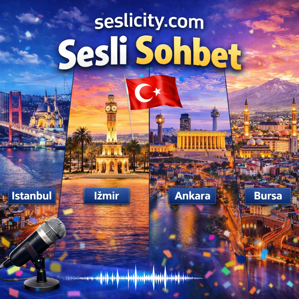 seslicity.com, İstanbul, İzmir, Ankara ve Bursa başta olmak üzere Türkiye’nin büyük şehirlerinden kullanıcıları bir araya getiren güvenli ve ücretsiz sesli sohbet platformudur. Mikrofonunu aç, sesinle kendini ifade et ve gerçek zamanlı sohbet deneyimi yaşa.